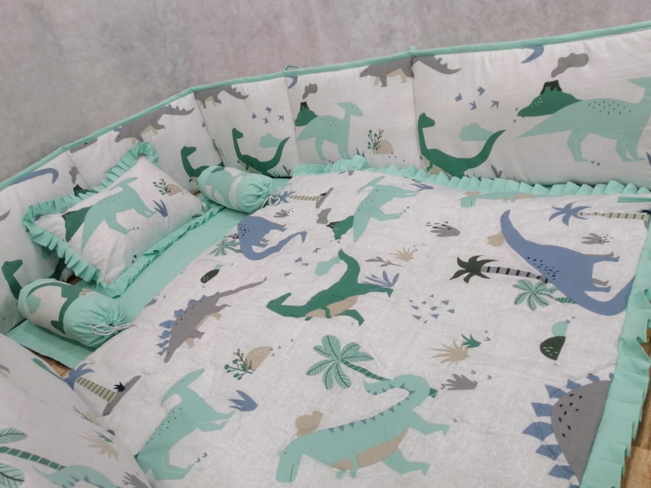 Green Dinosour Baby Cot Set