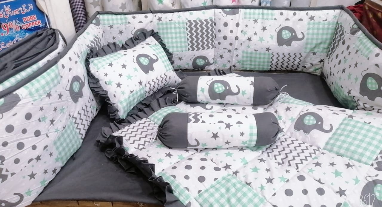 Grey Starry Elephant Baby Cot Set