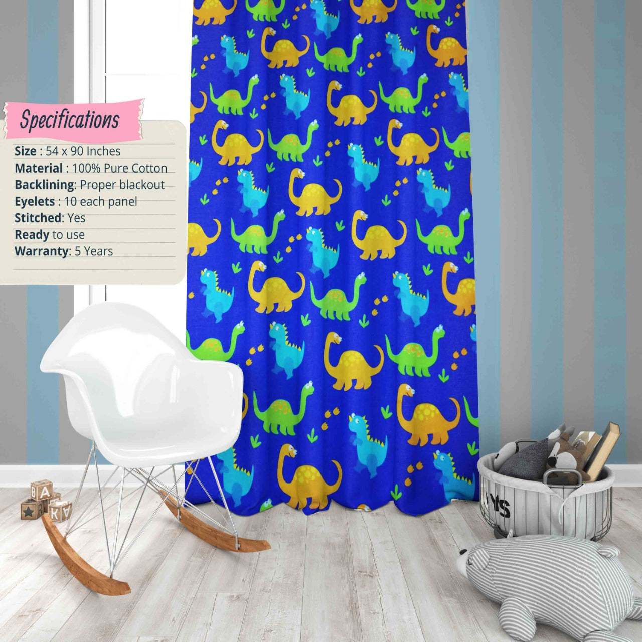 Kids CuteDino Print Cotton Curtain 7858