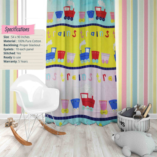 Kids Cute Train Print Cotton Curtain 7869