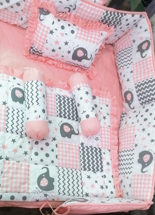 Pink Elephant Baby Cot Set