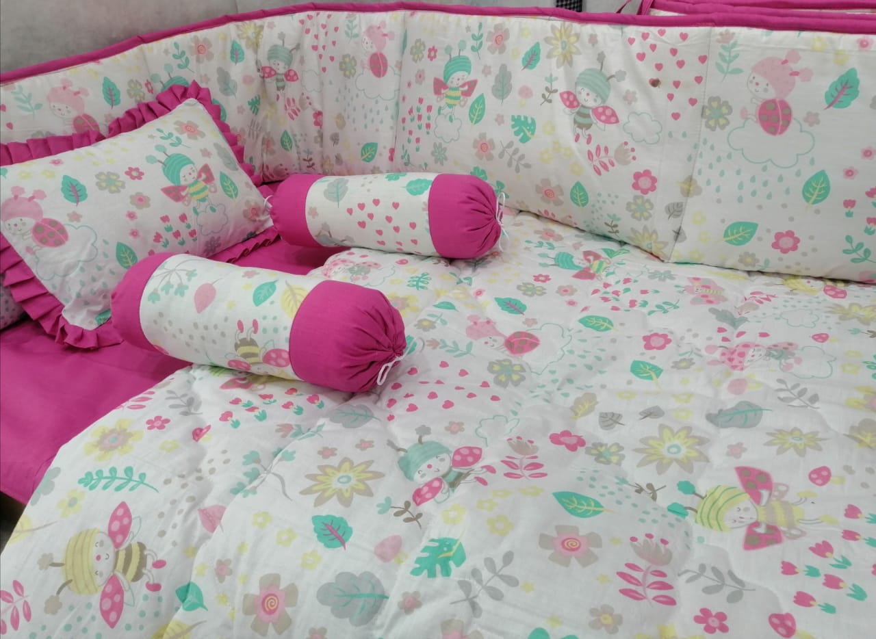 Pink Honey Bee Baby Cot Set