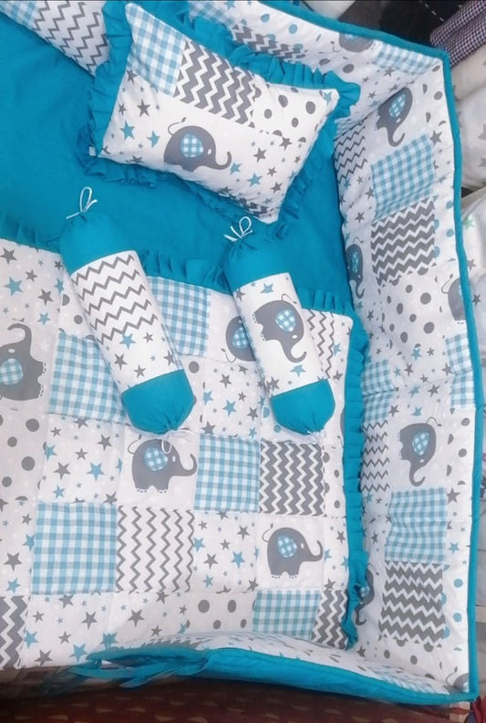 Starry Blue Elephant Baby Cot Set