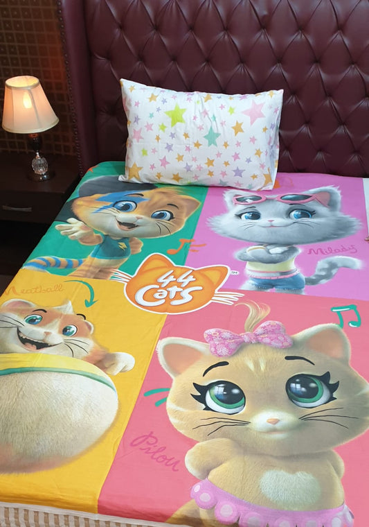 Funny Cats Cartoon Character Single Bedsheet