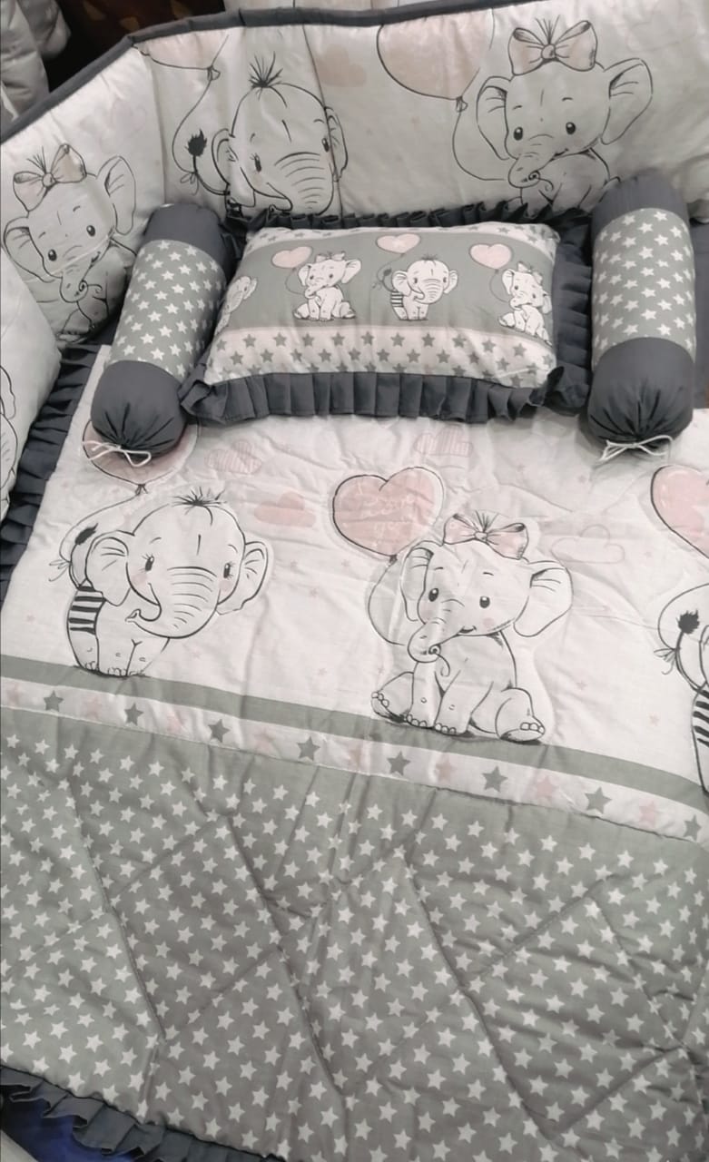 Hearty Pink Elephant Baby Cot Set