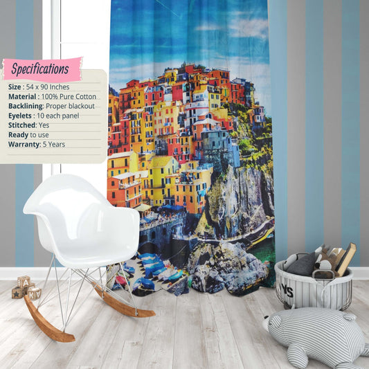 BEACHFRONT HOUSES PRINTED CURTAIN 0913